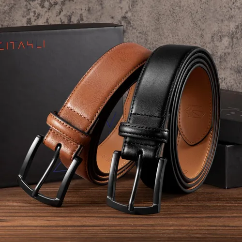 Vista 5 de Zitahli Cinturón para hombre, paquete de 2 unidades, diseño de cinturón de cuero para trabajo, negocios y pantalones de golf casuales, accesorios