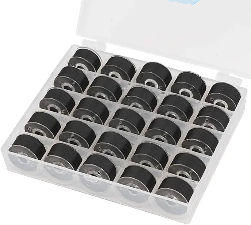 Vista 11 de Simthread 25 piezas de hilo de bobina preenrollado blanco tamaño A clase 15 (SA156) 60WT con caja de plástico de almacenamiento transparente 70D/2