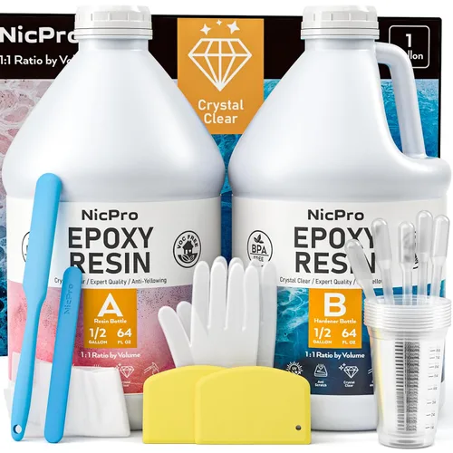 Vista 8 de Nicpro Kit de resina epoxi transparente de 1 galón/128 onzas, suministros de resina sin burbujas y alto brillo para revestimiento de arte