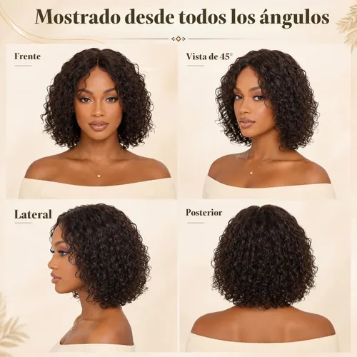 Vista 5 de Peluca de cabello humano rizado profundo de 12 pulgadas para NATURAL-RIZADO