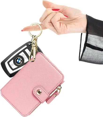 Vista 40 de Cartera con llavero, tarjetero con bloqueo RFID de piel, funda para tarjetas de crédito con cremallera para mujer