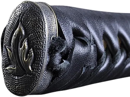 Vista 8 de HMS Fully Functional Hattori Hanzo Katana Sword, 1045 Carbon Steel, Hand Forged Heat Tempered, Full Tang, Sharp, Black Scabbard