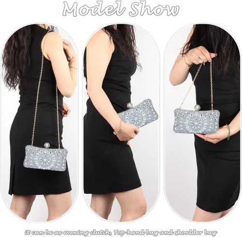 Vista 6 de Lanpet Bolso de noche con diamantes de imitación de cristal multicolor para mujer, bolso de hombro con correa de cadena