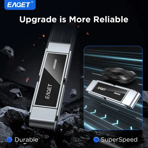 Vista 4 de EAGET Unidad flash USB dual de alta velocidad de 512 GB, hasta 2100 MB/s, SSD portátil con USB 3.2 + USB-C, marco de metal y diseño de ventana