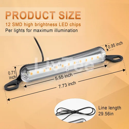 Vista 2 de LivTee Luz de matrícula, Luces LED de matrícula extremadamente brillantes, montaje para remolque, UTV, ATV, camión, RV, barco, color ámbar