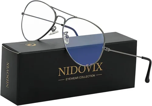 Vista 2 de Gafas de lente transparente de aviador para mujeres y hombres sin receta marco de metal lente de bloqueo de luz azul