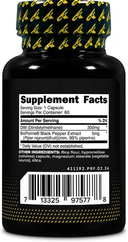 Vista 4 de Primaforce Suplemento DIM (diindolilmetano) 300 mg 60 cápsulas vegetarianas Con extracto de pimienta negra BioPerine para una mayor absorción, sin