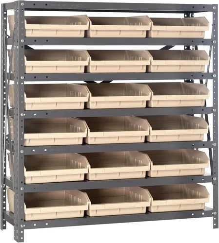 Vista 576 de Quantum QSBU-245BK Heavy Duty Shelving Unit with (7) Shelves and (24) QUS245 Black Bins for Garage Warehouse Storage Distribution 400 lb Load