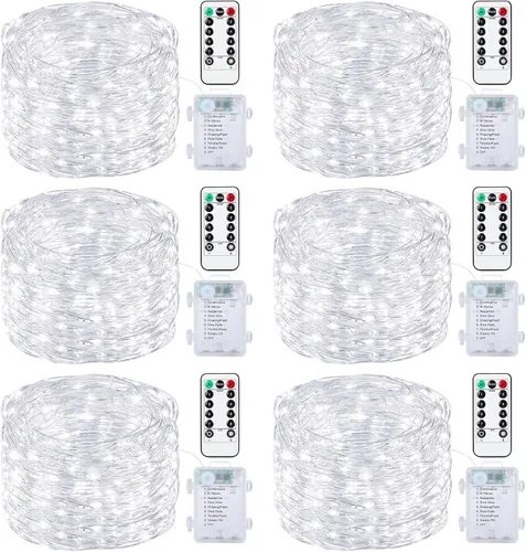 Vista 10 de Mlambert Paquete de 3 luces de hadas de 33 pies, funciona con pilas con control remoto y temporizador, impermeable, regulable, 8 modos, 100 luces