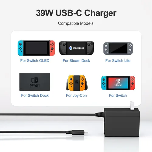Vista 6 de 39W Charger,Compatible with Nintendo Switch with 6.6FT USB C Cord, 15V2.6A Power Supply Compatible with Nintendo Switch, Supports TV Mode and Dock