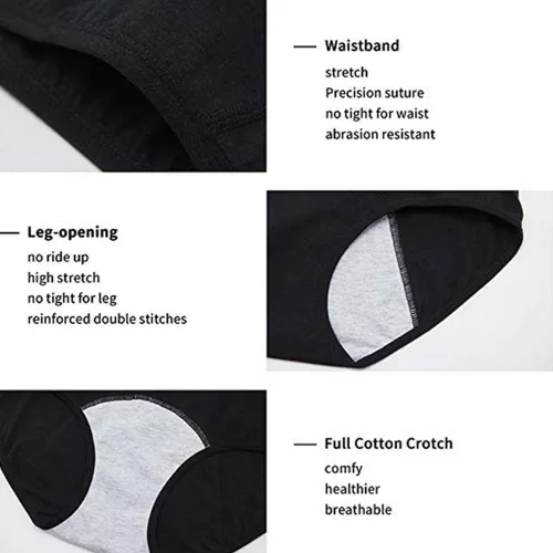 Vista 6 de Ropa interior para mujer, ropa interior de período menstrual para mujeres y niñas, de algodón, cintura alta, cómoda y fácil de limpiar