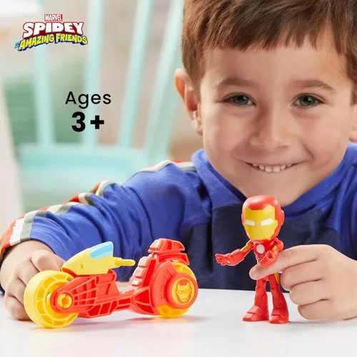 Vista 5 de Spidey and His Amazing Friends, Iron Man - Figura de acción y juguete para motocicleta, juguetes preescolares de superhéroes de Marvel para niños
