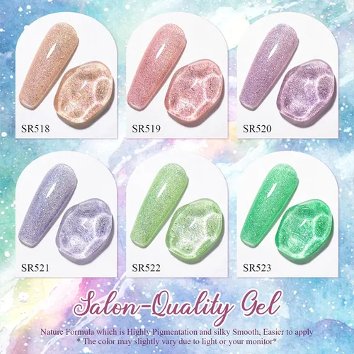 Vista 2 de MEET ACROSS Esmalte de uñas de gel que brilla en la oscuridad, juego de esmalte de gel luminoso de 6 colores, kit de manicura de esmalte de gel