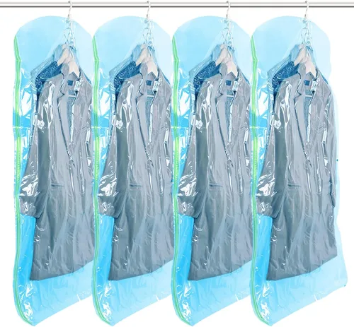 Vista 13 de TAILI Sellador al vacío colgante, bolsas de almacenamiento para ropa, organizadores de armario, viajes, (paquete de 4 cortos) transparente