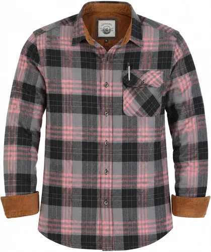 Vista 11 de Gioberti - Camisa a cuadros de franela cepillada de 100% algodón para hombre con contraste de pana Carbón vegetal