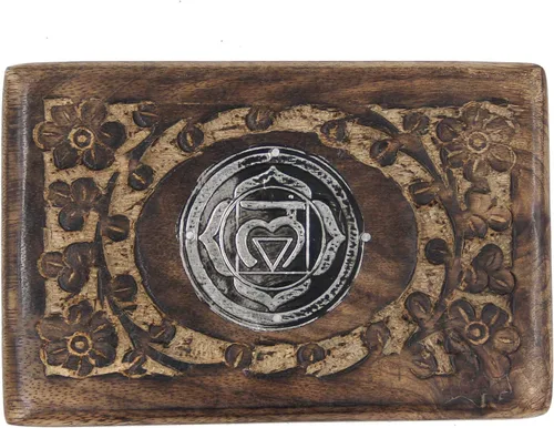 Vista 3 de Caja de almacenamiento de madera tallada a mano para joyas de chakras (raíz)