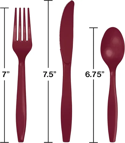 Vista 3 de Creative Converting Surtido de cubiertos de plástico prémium (tenedor, cuchara, cuchillo), color borgoña, (paquete de 1 – 24 unidades)
