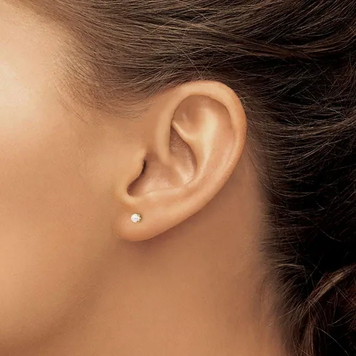 Vista 5 de Pendientes de tuerca de oro amarillo sólido de 14 quilates, 0.118 in, perlas de imitación, 0.118 in