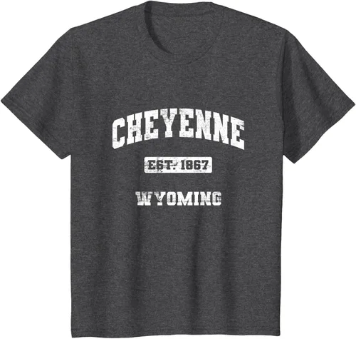 Vista 27 de Cheyenne Wyoming WY vintage state Camiseta de estilo atlético, Negro