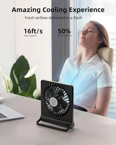 Vista 3 de Koonie - Ventilador de escritorio portátil, pequeño ventilador USB con batería de 3.5-20 horas, ultra silencioso con inclinación plegable de 220°