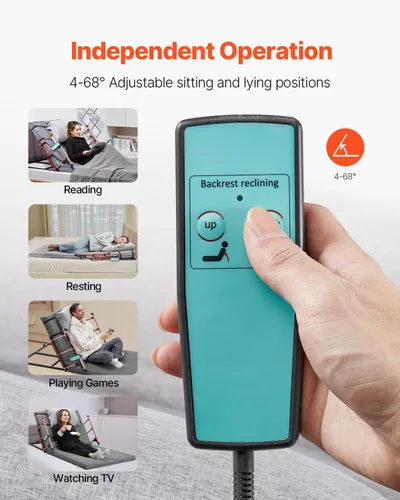 Vista 2 de VEVOR Respaldo elevador eléctrico para cama, capacidad de 300 libras, respaldo de cama de elevación ajustable de 4 a 68°, con rieles plegables