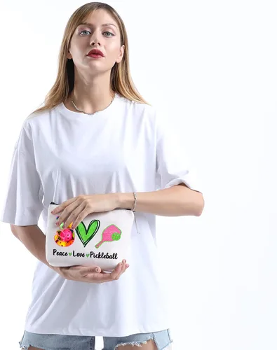 Vista 4 de XYANFA Bolsa de cosméticos Pickleball - Multicolor, grande - Regalo para mujer - Impermeable, ligera, portátil