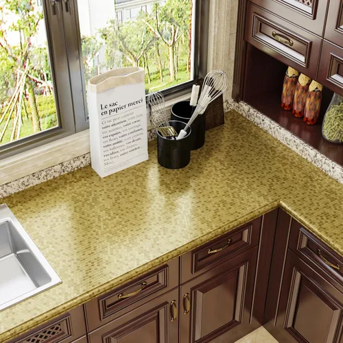 Vista 3 de Papel tapiz metálico dorado hexagonal para cocina y baño, papel de contacto geométrico moderno texturizado para estantes de gabinete, despegar