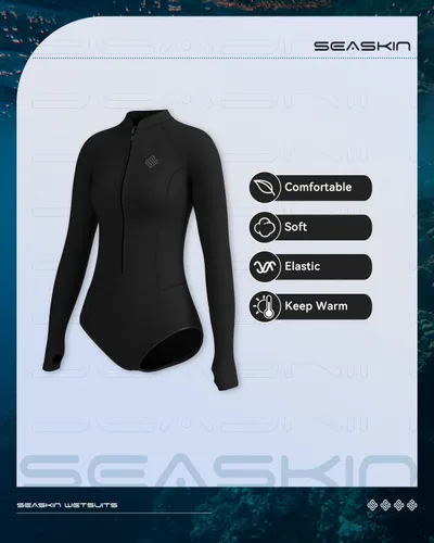 Vista 3 de Seaskin Traje de neopreno para mujer de 2 mm, de una pieza, mangas largas, traje corto de buceo
