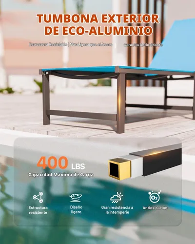 Vista 5 de Tumbona de aluminio para patio al aire libre, azul