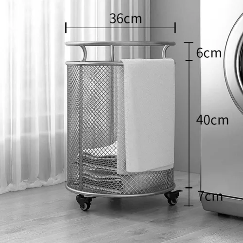 Vista 4 de Cesta de lavandería, clasificadora de ropa de metal, cesta de ropa con ruedas y asa, para el hogar, apartamento, dormitorio, baño, hotel Negro