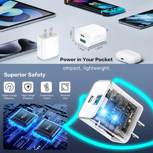 Vista 6 de Bloque de carga USB C, paquete de 5 bloques de carga tipo C, caja de carga rápida PD de 20 W, cubo de ladrillo compatible con iPhone 16/15/14 Pro
