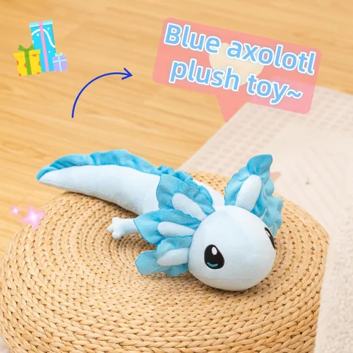 Vista 8 de Peluche realista de ajolote azul de 17.7 pulgadas, suave y largo animal de peluche de salamandra, lindo peluche de anfibio para niños, niñas, niños