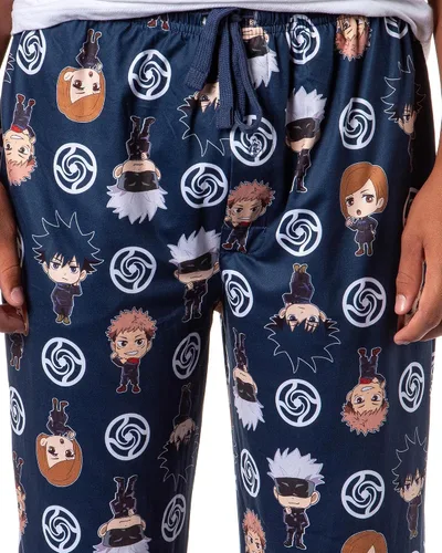 Vista 3 de Bioworld Jujutsu Kaisen Pantalones de Pijama para Hombre con Logo de Escuela de Hechiceros Chibi Impreso por Todas Partes