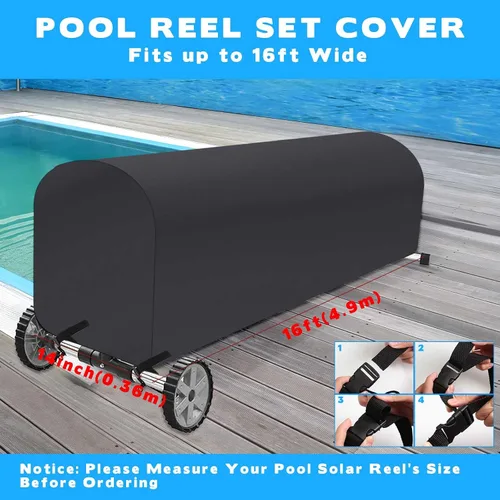 Vista 2 de Woanger Cubierta de carrete solar para piscina, impermeable, resistente a los rayos UV, para piscina enterrada (16 pies, negro)