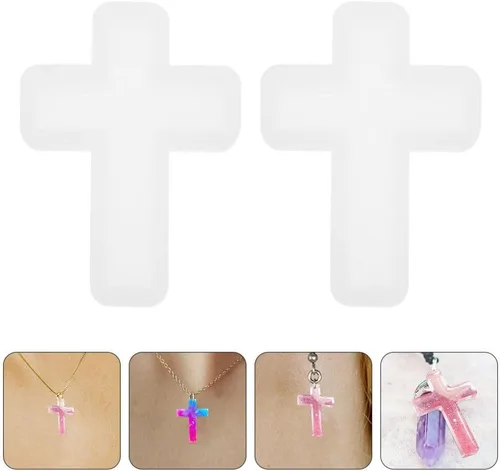 Vista 5 de EXCEART Moldes de resina cruzada, 5 piezas de cruz de Pascua de resina epoxi moldes de cruz de silicona para llavero, manualidades, collares