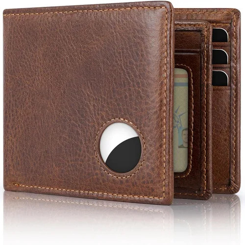 Vista 10 de Swallowmall AirTag Billetera para hombre con bloqueo RFID, de piel auténtica, plegable, para AirTag con 1 ventana de identificación, 13 tarjeteros