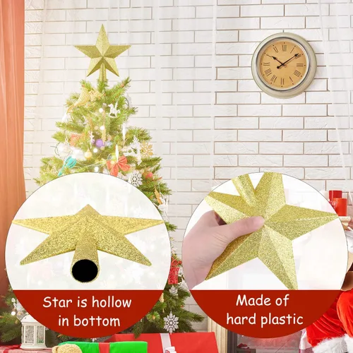 Vista 3 de FEPITO - Estrella de purpurina de 4.3 pulgadas, mini adorno para la punta del árbol de Navidad, pequeño adorno de árbol de Navidad inastillable