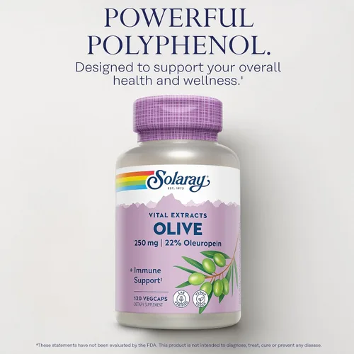Vista 3 de SOLARAY Extracto de hoja de olivo suplemento al 22%, 250 mg 120