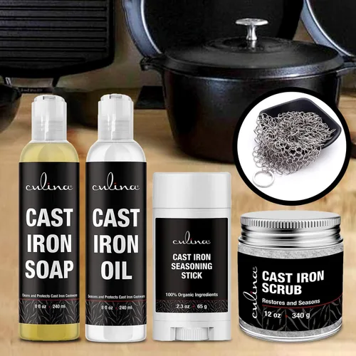 Vista 3 de Culina Barra de condimentos de hierro fundido, acondicionador de jabón y aceite y exfoliante restaurador y limpiador de acero inoxidable Todos