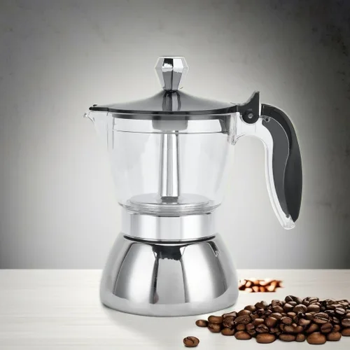 Vista 5 de Olla de 4 tazas de café de acero inoxidable, cafetera de cristal con parte superior de cristal, cafetera, suministros de cocina