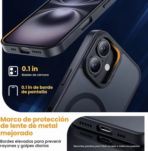 Vista 5 de Funda magnética 3 en 1 para iPhone 16 Plus con 1 protector de pantalla + 1 protector de lente de cámara