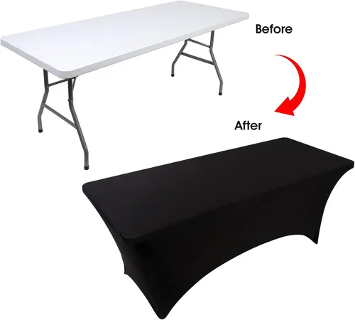 Vista 3 de BDDC - Funda de mesa ajustada de 4 pies, manteles de elastano negros, manteles elásticos lavables y resistentes a las arrugas para eventos, bodas
