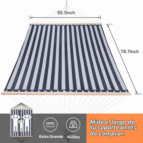 Vista 4 de SUNCREAT - Hamacas de 15 pies de tamaño doble con barra separadora de madera dura de secado rápido, hamaca para 2 personas para patio al aire libre