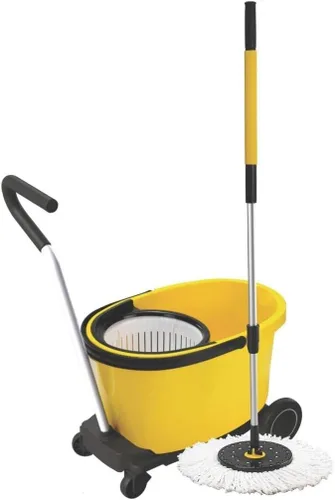 Vista 2 de SMOP 360 Spin Mop Comercial, Microfibra, Cubo, Sistema de Limpieza de Pisos para Tiendas y Hogares, Carrito con Ruedas, Cabezal de Repuesto