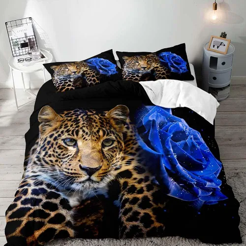 Vista 11 de VIVIHOME - Juego de ropa de cama inspiradora de león de 2 piezas, funda de edredón individual, ropa de cama negra con animales salvajes africanos