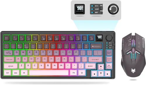 Vista 11 de 75 % Combo de Teclado y Mouse para Juegos Inalámbrico, Modo Tri BT5.0/2.4GHz/USB-C, Teclado Retroiluminado RGB + Ratón 3D 1600DPI, Batería 2000mAh
