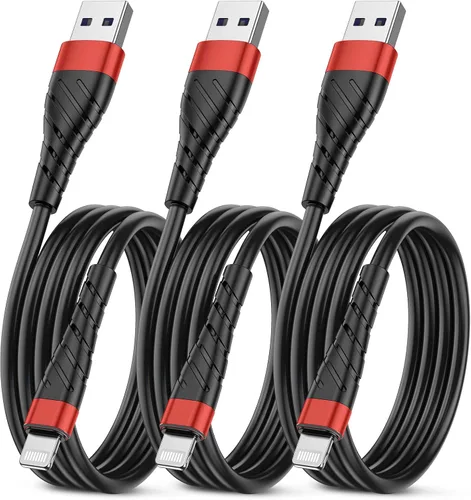 Vista 16 de Cable de carga corto con certificación MFi para iPhone, paquete de 3 unidades de 1 pie, 12 pulgadas para cable de carga Lightning, cable de datos