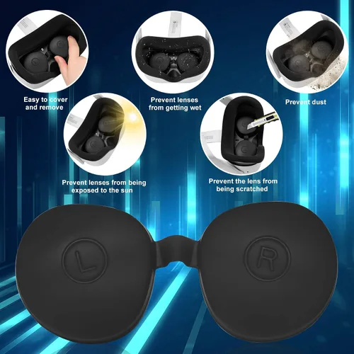 Vista 8 de Silicone Covers Sets 3pcs for Oculus Quest 2 - Face Cover Mask - Lens Cover Caps - Soft VR Shell Case Protected All Headset Body for Q2 (Black)