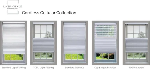 Vista 7 de Linen Avenue Persiana opaca celular inalámbrica de arriba hacia arriba de abajo 18 1/2 pulgadas de ancho x 48 pulgadas de alto, color blanco