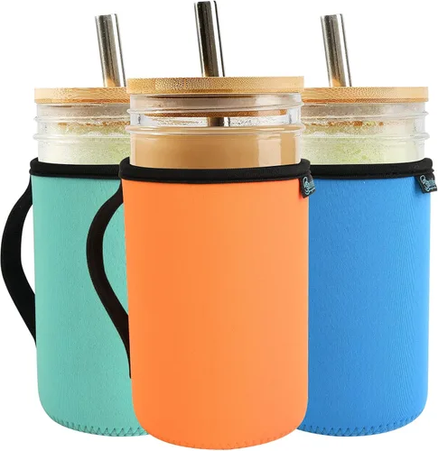 Vista 10 de Beautyflier Funda de neopreno para tarros Mason de 16 oz de boca regular, cubierta de neopreno para tarros Mason para vasos de beber, aislantes